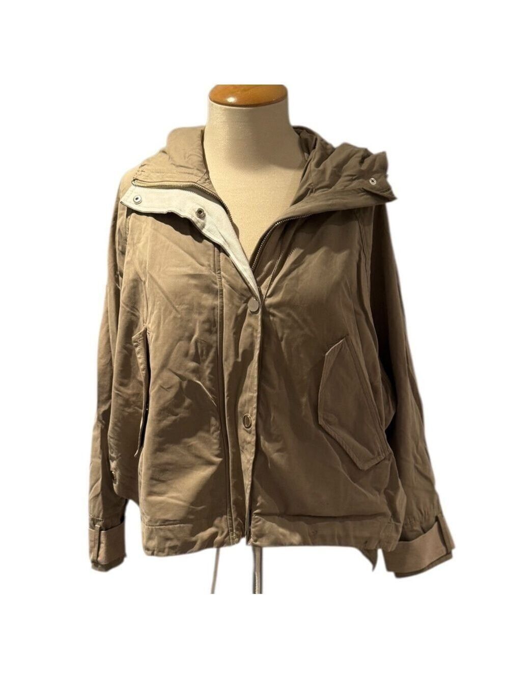 ZARA green boxy wide cut water resistant anorak jacket - size xs (generous)